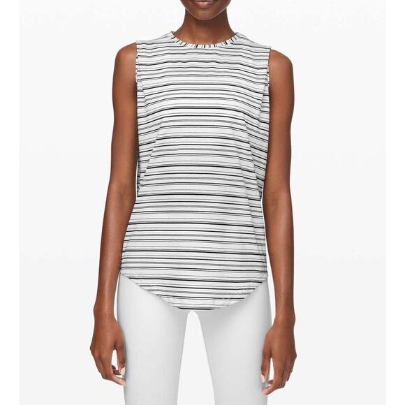 Lululemon Brunswick Muscle Tank Cut Back Stripe White Black Medium - Picture 1 of 7